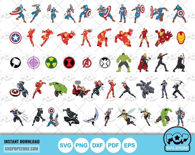 Marvel Avengers 100 cliparts bundle, Avengers svg cut files for Cricut / Silhouette, Avengers png