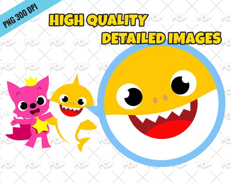 Baby Shark 100 cliparts bundle, transparent PNG, designs for decoration / sublimation, instant download