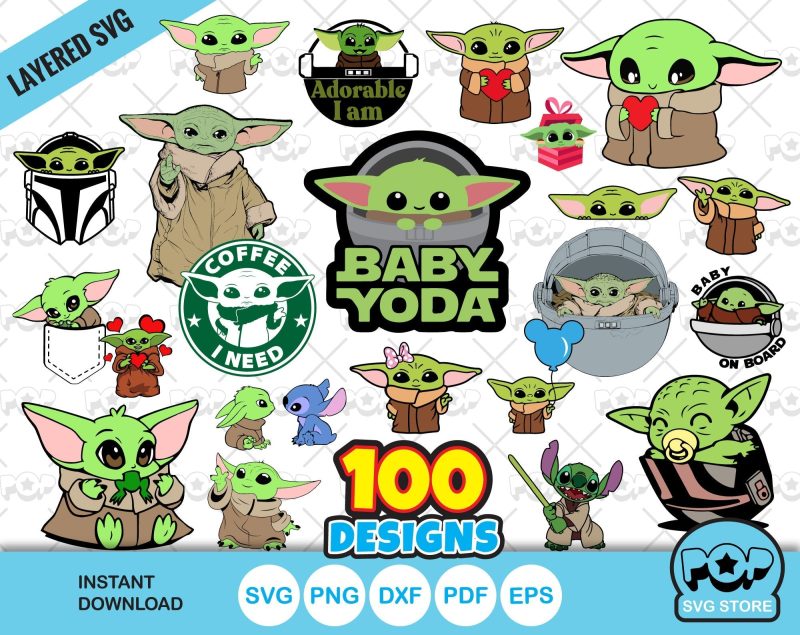 Baby Yoda 100 cliparts bundle, Baby Yoda svg cut files for Cricut / Silhouette, baby yoda png, dxf