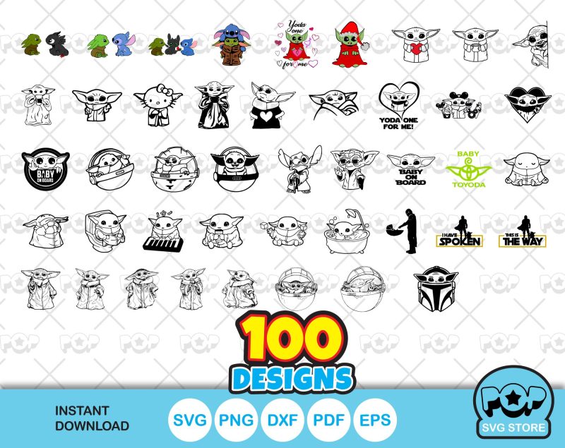 Baby Yoda 100 cliparts bundle, Baby Yoda svg cut files for Cricut / Silhouette, baby yoda png, dxf