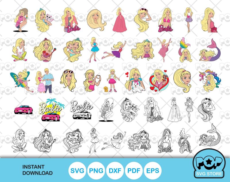 Barbie 100 cliparts bundle + alphabet, Barbie svg cut files for Cricut / Silhouette, Barbie png, dxf, instant download