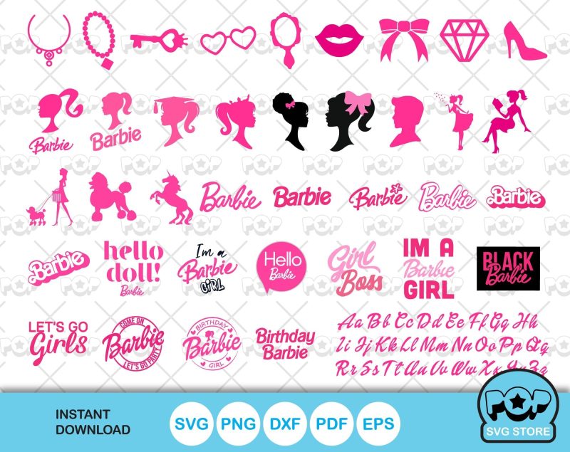 Barbie 100 cliparts bundle + alphabet, Barbie svg cut files for Cricut / Silhouette, Barbie png, dxf, instant download