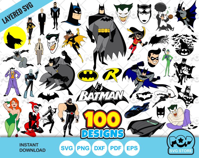 Batman 100 cliparts bundle, Batman SVG cut files for Cricut / Silhouette, PNG, DXF, instant download