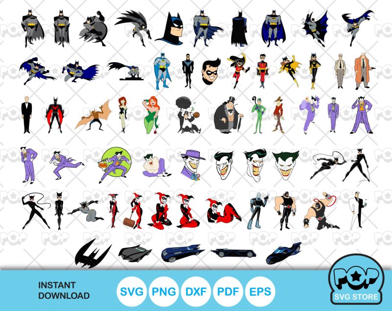 Batman 100 cliparts bundle, Batman SVG cut files for Cricut / Silhouette, PNG, DXF, instant download