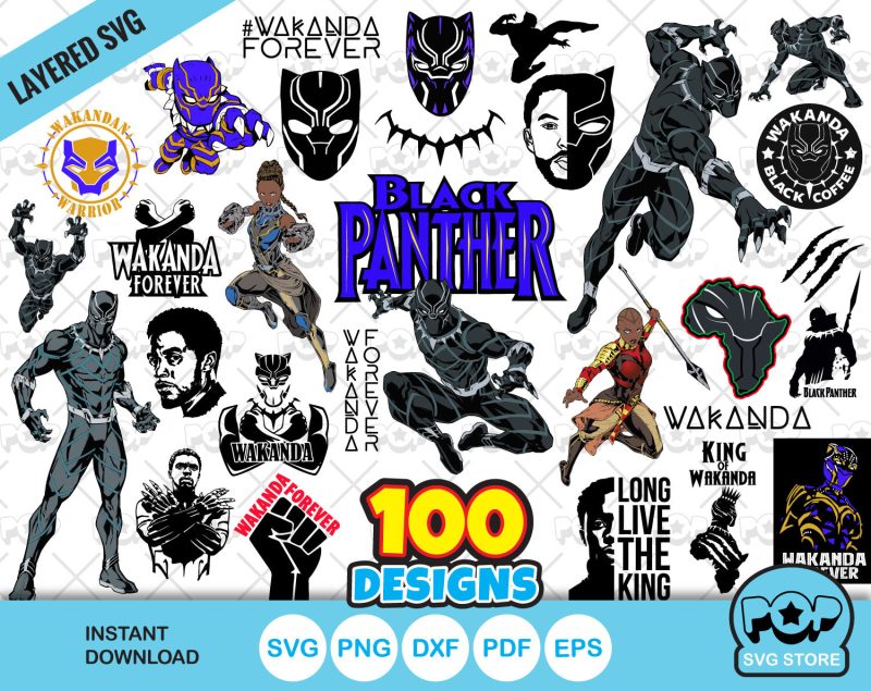 Black Panther 100 cliparts bundle, Black Panther SVG cut files for Cricut / Silhouette, PNG, DXF, instant download