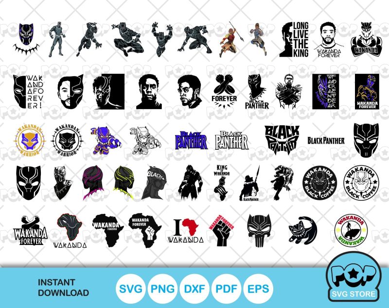 Black Panther 100 cliparts bundle, Black Panther SVG cut files for Cricut / Silhouette, PNG, DXF, instant download