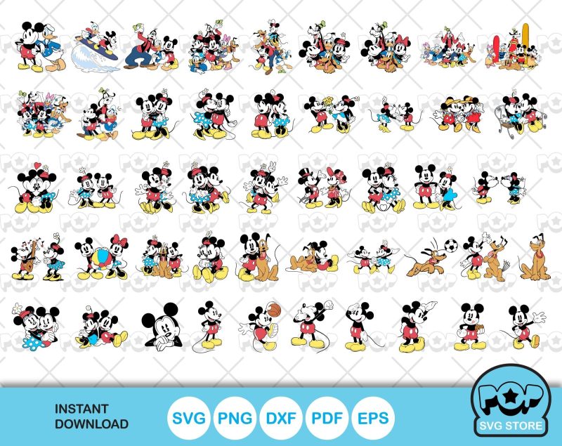 Classic Mickey and Friends 100 cliparts bundle, svg cut files for Cricut / Silhouette, Mickey & friends png