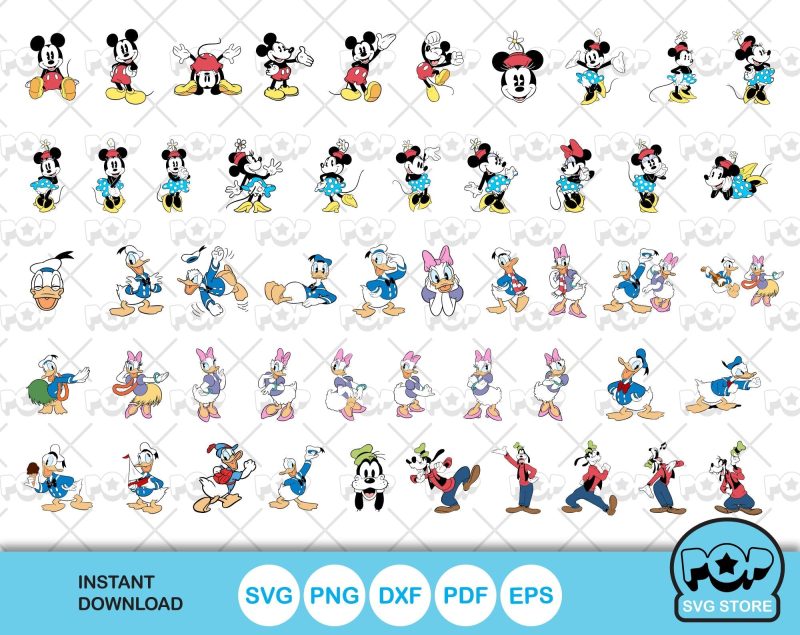 Classic Mickey and Friends 100 cliparts bundle, svg cut files for Cricut / Silhouette, Mickey & friends png