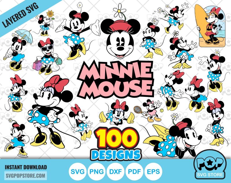 Classic Minnie Mouse 100 cliparts bundle, Minnie svg cut files for Cricut / Silhouette, Minnie Mouse png