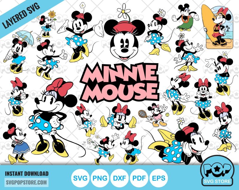 Classic Minnie Mouse clipart bundle, Minnie svg cut files for Cricut / Silhouette, Minnie Mouse png