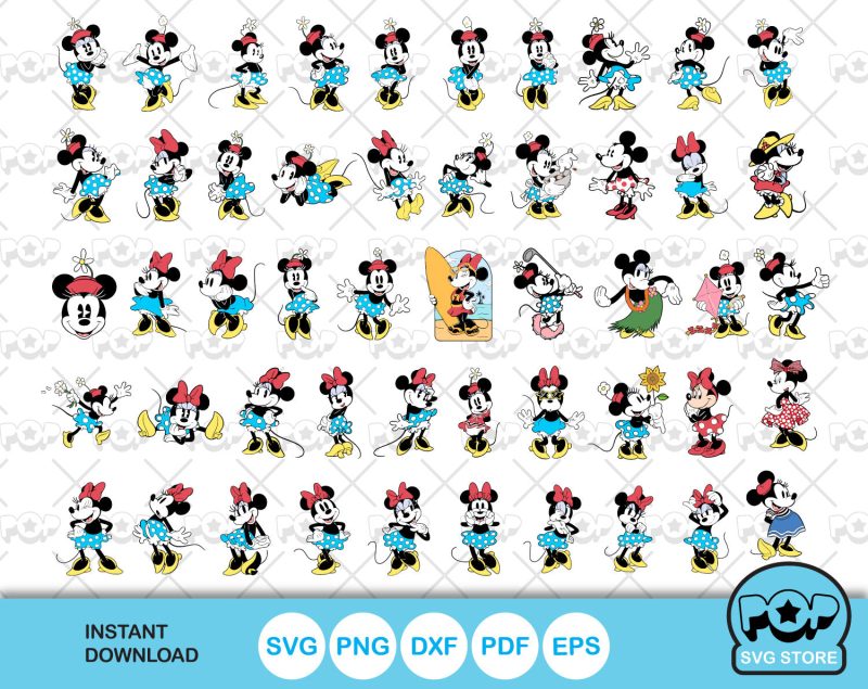 Classic Minnie Mouse clipart bundle, Minnie svg cut files for Cricut / Silhouette, Minnie Mouse png