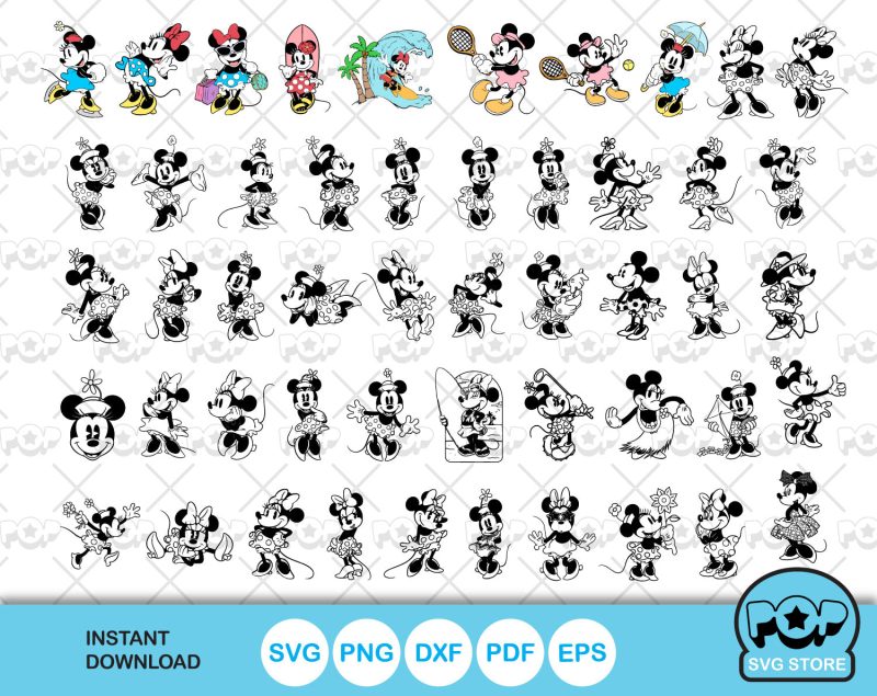 Classic Minnie Mouse 100 cliparts bundle, Minnie svg cut files for Cricut / Silhouette, Minnie Mouse png