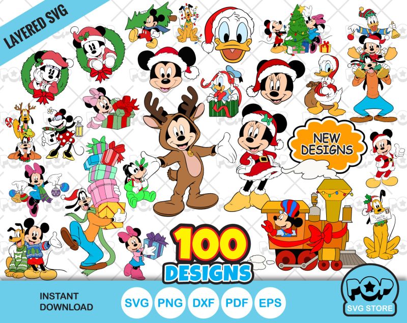 Disney Christmas new Clipart bundle, Mickey Mouse Christmas SVG cut files for Cricut / Silhouette, PNG, DXF, instant download