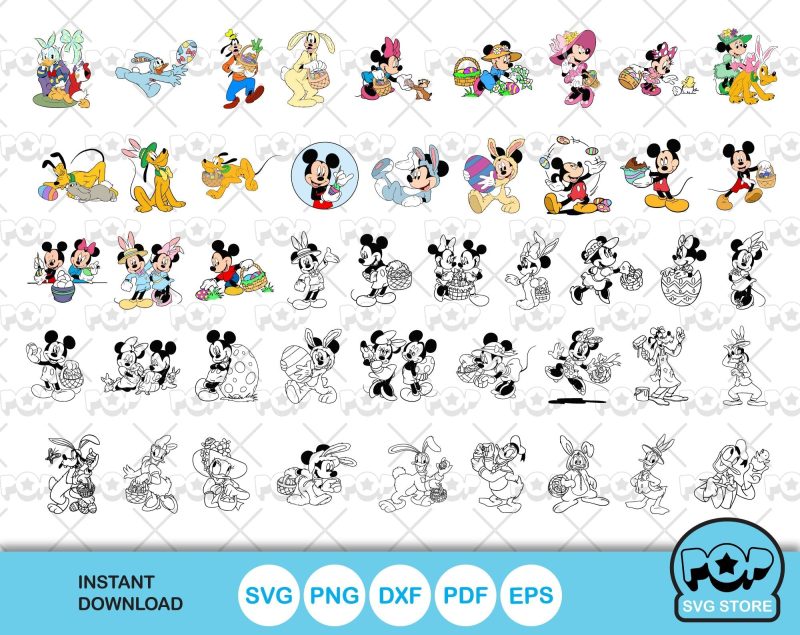 Mickey and Friends Easter clipart bundle, Disney Easter SVG cut files for Cricut / Silhouette, instant download