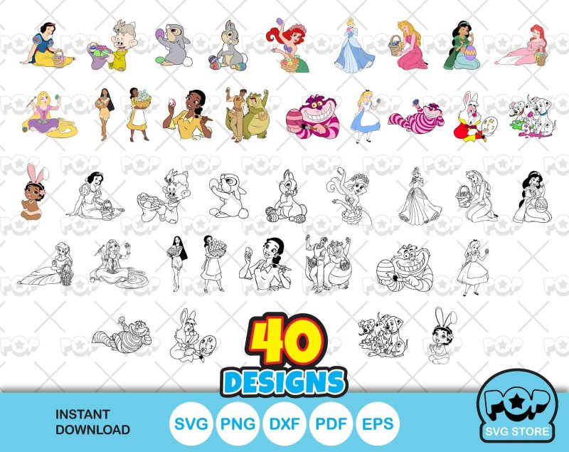 Princess Easter clipart set, Disney Easter SVG cut files for Cricut / Silhouette, Princesses Easter clipart