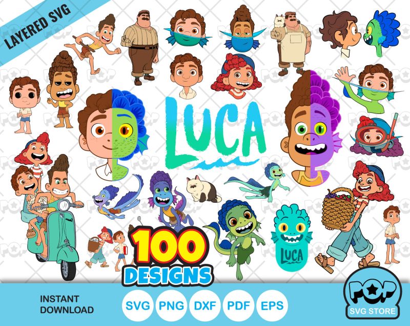 Luca 100 cliparts bundle, Disney Luca SVG cut files for Cricut Silhouette, PNG DXF, instant download