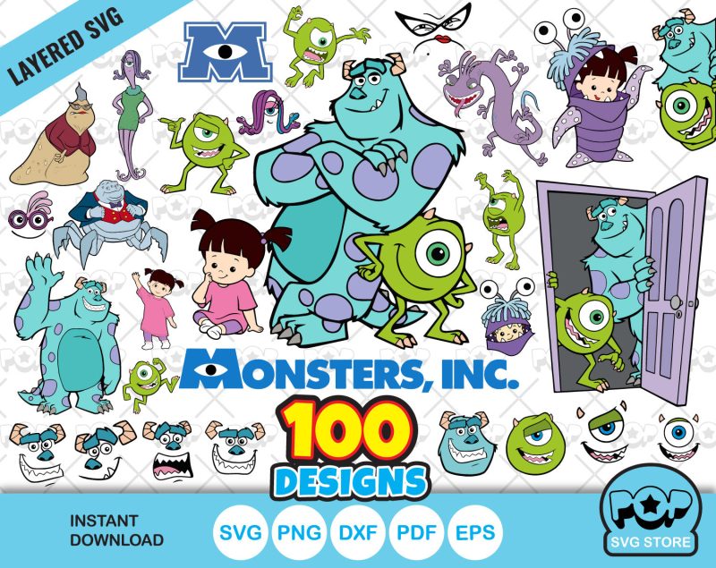 Monsters Inc clipart set, Monsters SVG cut files for Cricut / Silhouette, PNG DXF, instant download