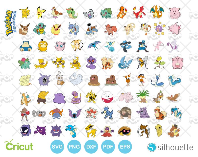 Pokemon 150 cliparts bundle, SVG cut files for Cricut / Silhouette, PNG, DXF, instant download