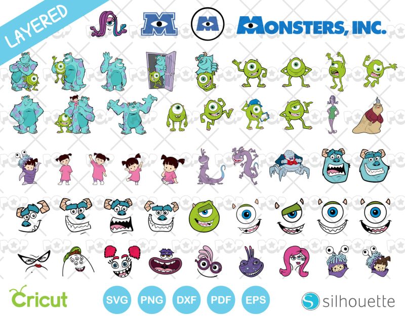 Monsters Inc clipart set, Monsters SVG cut files for Cricut / Silhouette, PNG DXF, instant download