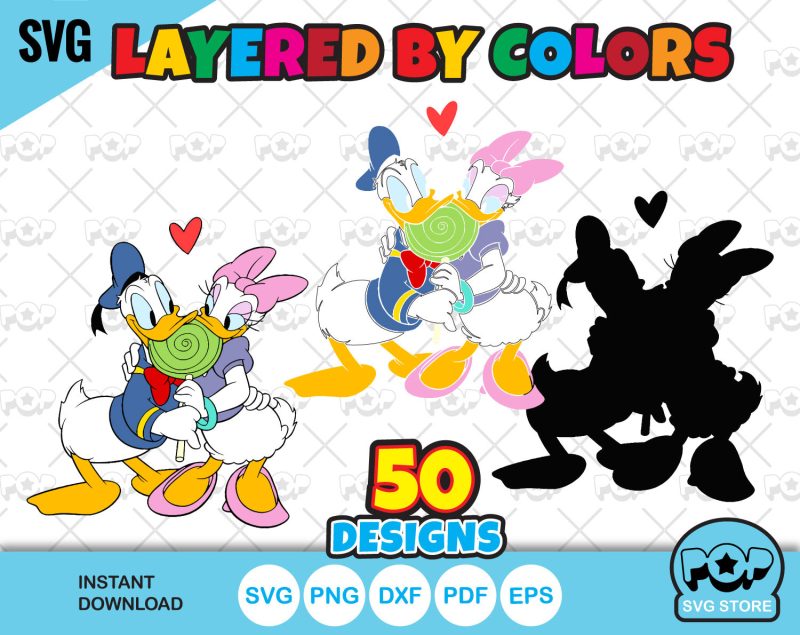 Donald and Daisy Duck Valentine's Day clipart bundle, Valentines Day SVG cut files for Cricut / Silhouette, PNG, DXF, instant download