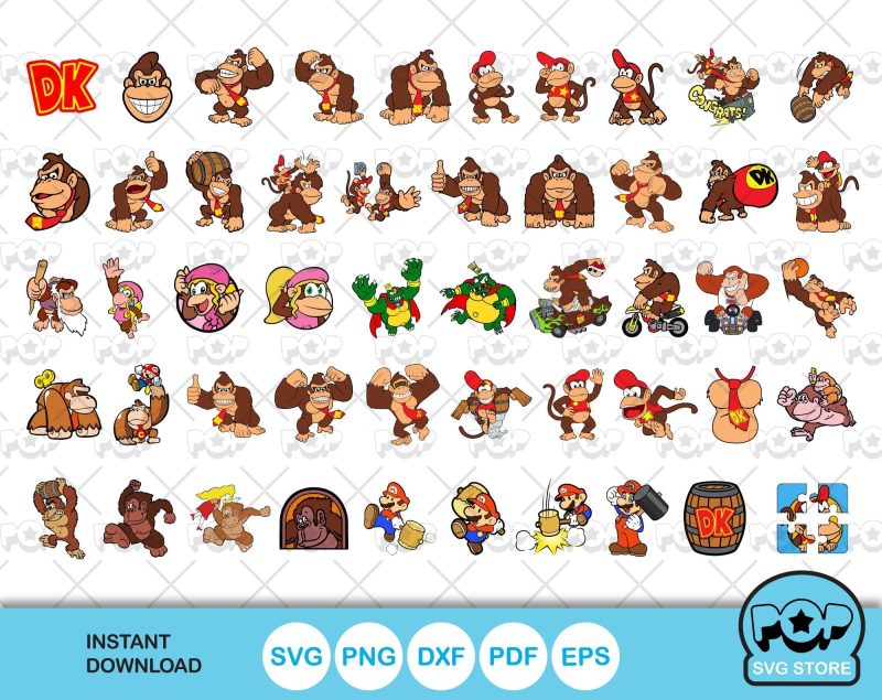 Donkey Kong 100 cliparts bundle, Donkey Kong svg cut files for Cricut / Silhouette, Donkey Kong png, dxf