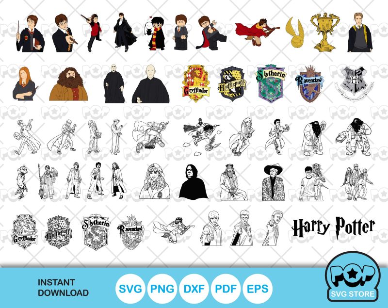 Harry Potter 100 cliparts bundle, SVG cut files for Cricut / Silhouette, PNG, DXF, instant download