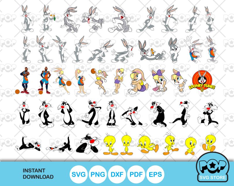 Looney Tunes 100 cliparts bundle, Bugs Bunny SVG cut files for Cricut / Silhouette, PNG, DXF, instant download