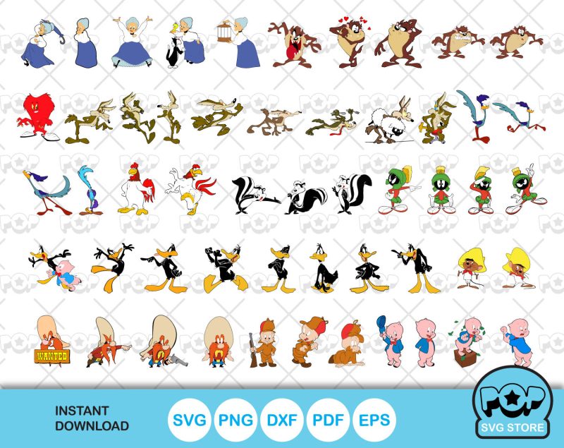 Looney Tunes 100 cliparts bundle, Bugs Bunny SVG cut files for Cricut / Silhouette, PNG, DXF, instant download