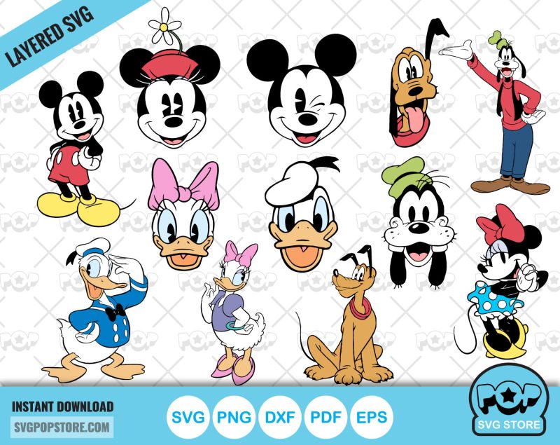 Classic Mickey and Friends clipart set, svg cut files for Cricut / Silhouette, Mickey & friends png