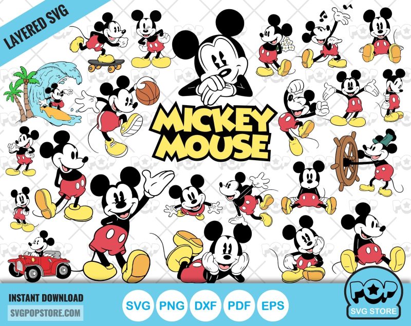 Classic Mickey Mouse clipart bundle, Mickey svg cut files for Cricut / Silhouette, Mickey Mouse png