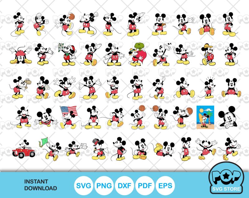 Classic Mickey Mouse 100 cliparts bundle, Mickey svg cut files for Cricut / Silhouette, Mickey Mouse png