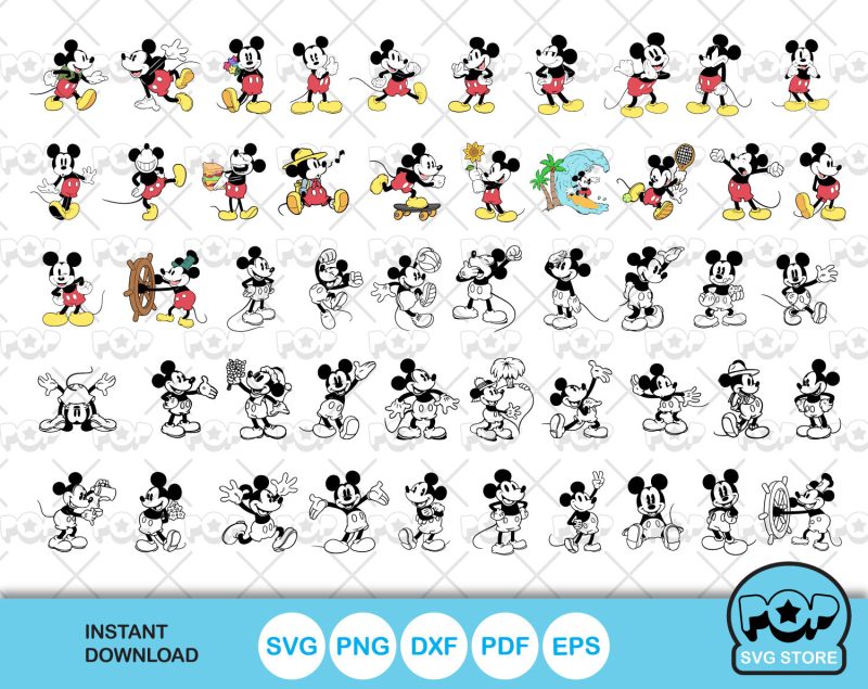 Classic Mickey Mouse 100 cliparts bundle, Mickey svg cut files for Cricut / Silhouette, Mickey Mouse png