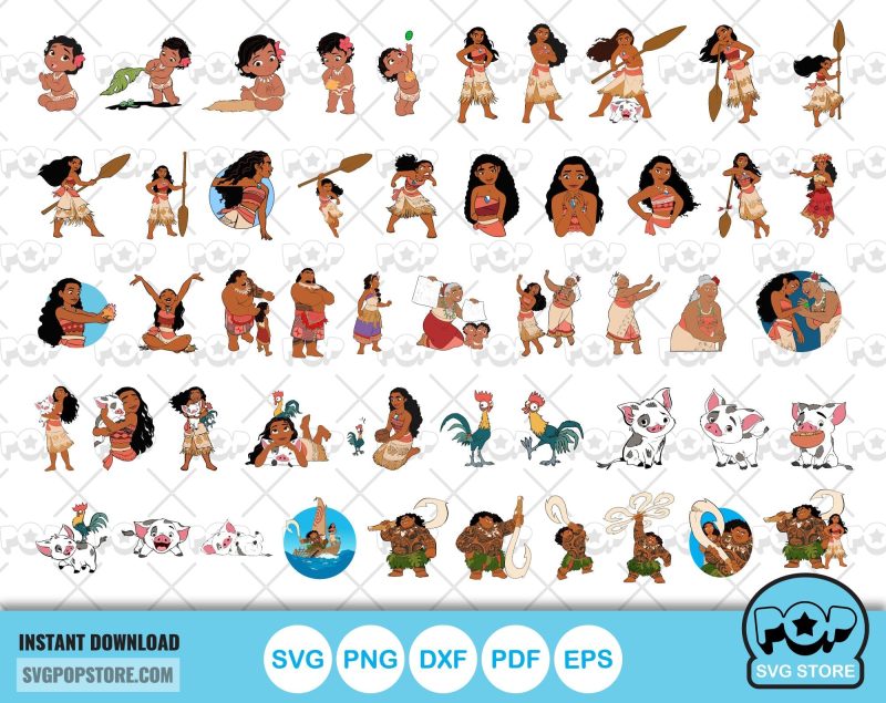 Moana 100 cliparts bundle + alphabet, Moana svg cut files for Cricut / Silhouette, Moana png