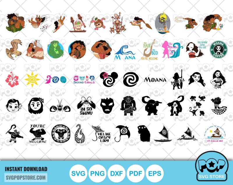 Moana 100 cliparts bundle + alphabet, Moana svg cut files for Cricut / Silhouette, Moana png