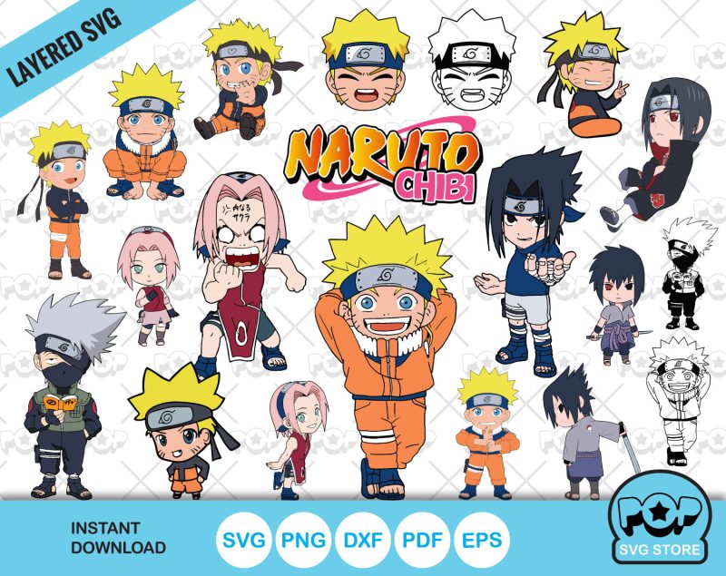 Chibi Naruto Clipart Set, Naruto SVG cut files for Cricut / Silhouette, SVG, PNG, DXF, instant download