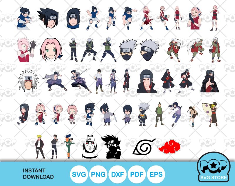 Naruto 100 Cliparts Bundle, Naruto SVG cut files for Cricut / Silhouette, SVG, PNG, DXF, instant download