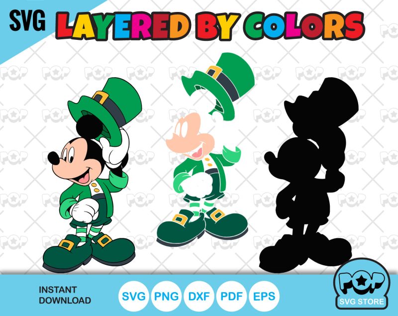 Disney Saint Patricks Day 55 cliparts bundle, Mickey St. Patrick's Day svg cut files for Cricut / Silhouette, png, dxf