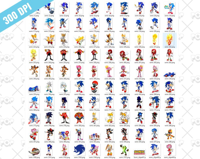 Sonic 120 cliparts bundle, transparent PNG, designs for decoration / sublimation, instant download