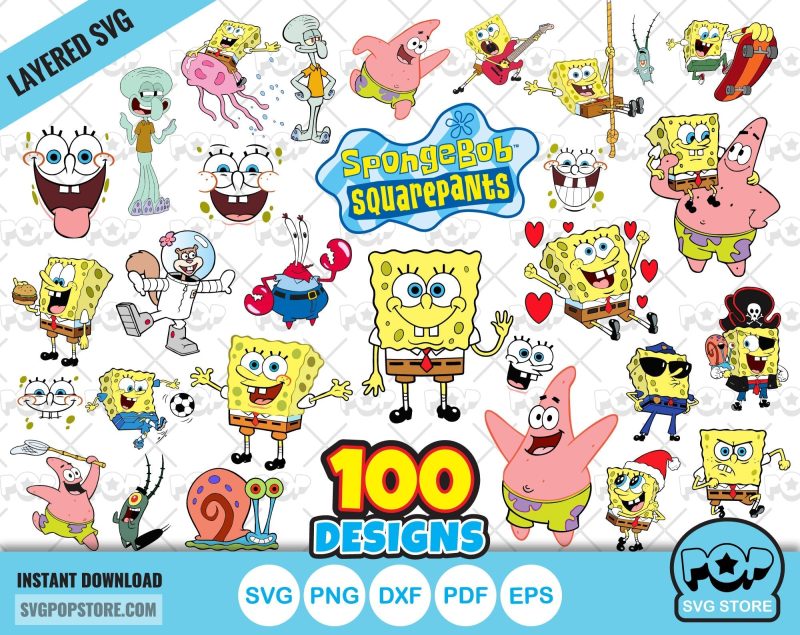 Spongebob Squarepants 100 cliparts bundle, SpongeBob svg cut files for Cricut / Silhouette, Spongebob png