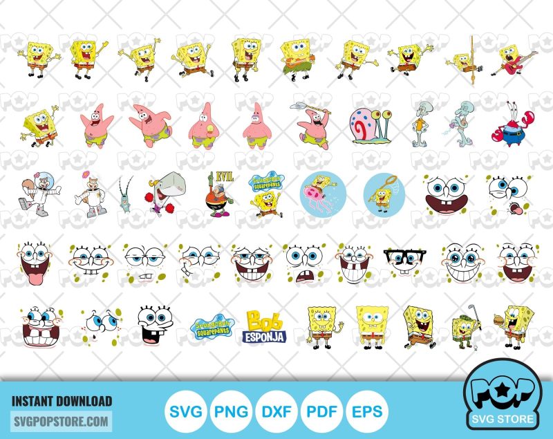 Spongebob Squarepants 100 cliparts bundle, SpongeBob svg cut files for Cricut / Silhouette, Spongebob png