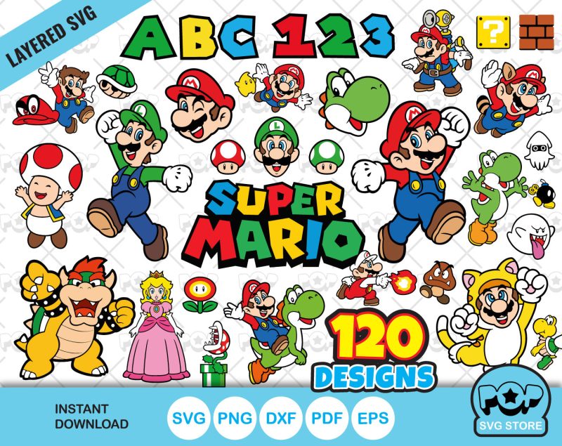 Super Mario clipart set, Mario Bros SVG cutting files for Cricut / Silhouette, instant download