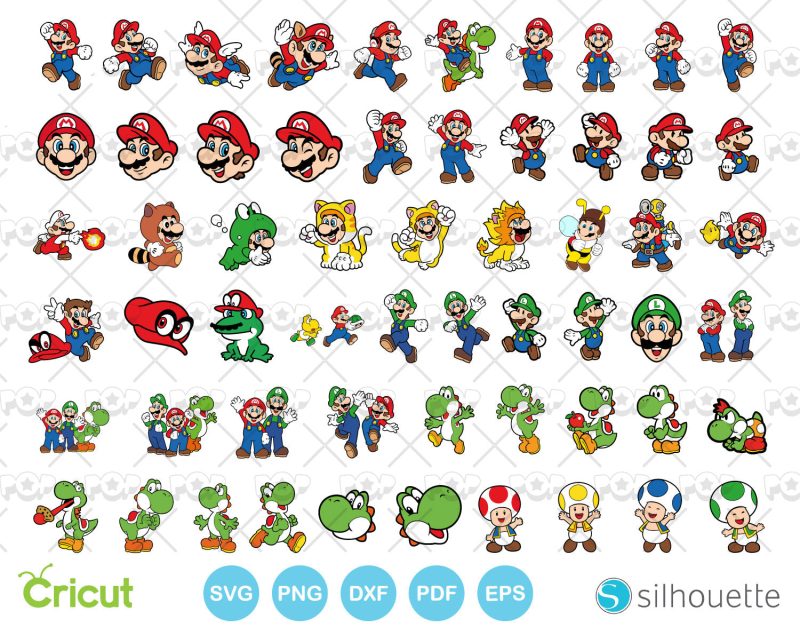 Super Mario clipart set, Mario Bros SVG cutting files for Cricut / Silhouette, instant download