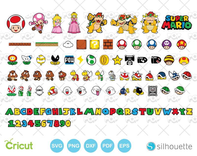 Super Mario clipart set, Mario Bros SVG cutting files for Cricut / Silhouette, instant download