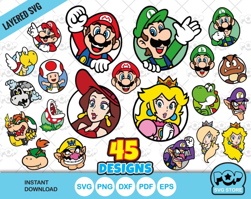 Super Mario Icons clipart set, Mario Bros svg cut files for Cricut / Silhouette, instant download