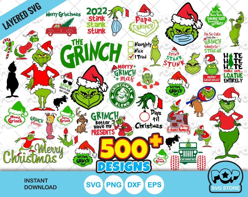 The Grinch 500+ cliparts bundle, Grinch Christmas SVG cut files for Cricut / Silhouette, Christmas cliparts, instant download